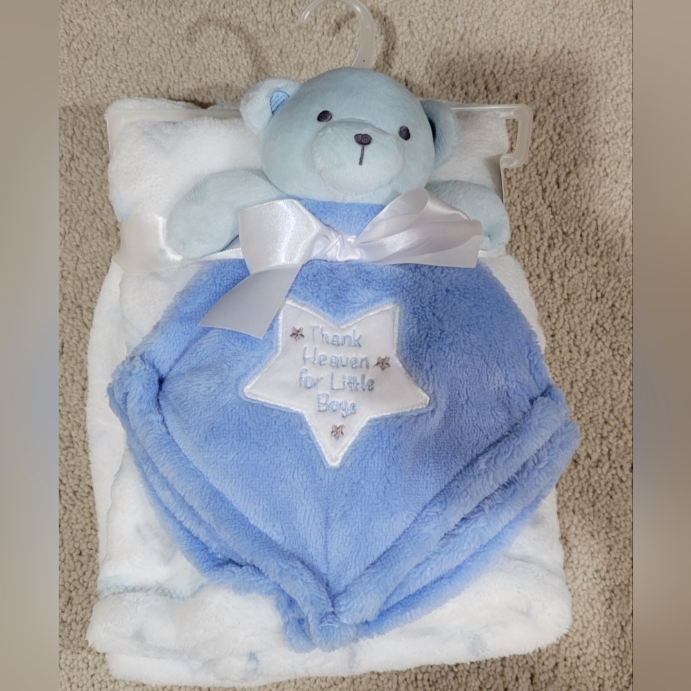BABY GEAR BLUE STAR BEAR LOVEY SECURITY AND BLANKET SET